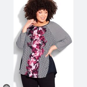 Avenue suki placement plum mixed media top new 26/28